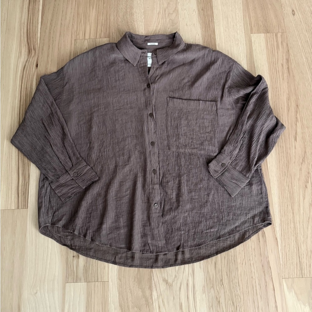 Abercrombie & Fitch Crinkle Oversized Button-Down Shirt Size Large - Picture 10 of 14